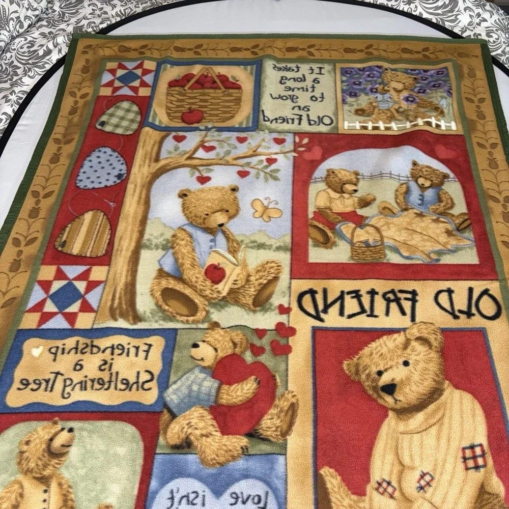 VTG 2004 Old Friend Teresa Kogut Fleece Teddy Bear Blanket Cottage Country Y2K